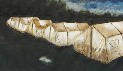 Der syrische Flüchtling Assem Rahima hat eine Zeltunterkunft in der Schnackenburgsallee gemalt - Copyright: Assem Rahima