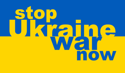 Schriftzug stop ukraine war now auf ukrainischer Flagge - Copyright: xat-ch, Pixabay