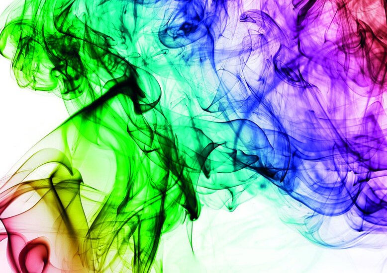 Fragment von braun (untere linke Ecke) über geldgrün, grün, blau, lila, bis braun (oben rechts)