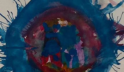 Blauer und roter großer Ball aus Tusche auf Papier - Copyright: © Annetta Meißner-Jarasch