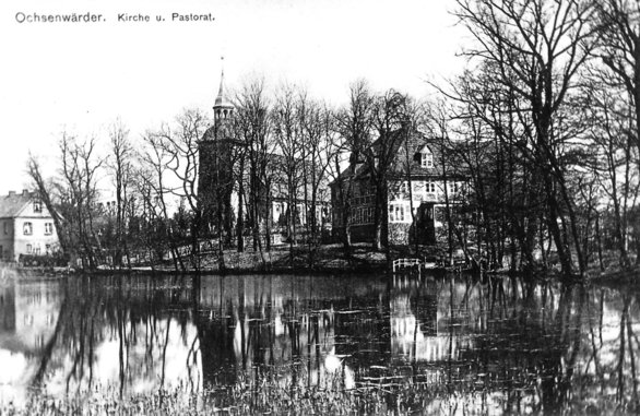 St. Pankratiuskirche Ochsenwerder und Pastorat mit Pastorenbrack vor 1910