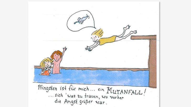Karikatur - Frau, die ins Wasser springt
