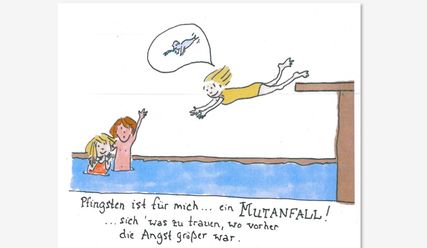 Karikatur - Frau, die ins Wasser springt