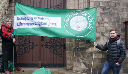 Ein Banner mit dem Motto des Bündnisses 'Churches for Future' - Copyright: Yvonne Nadler