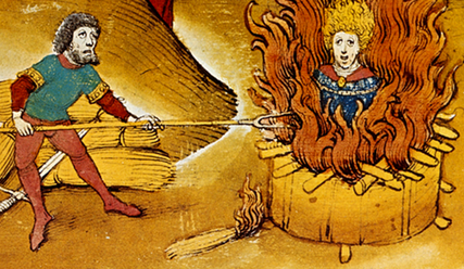 Der Reformator auf dem Scheiterhaufen - ein Bild von Jan Hus aus dem Jahr 1485 - Copyright: Spiezer Chronik/Wikipedia