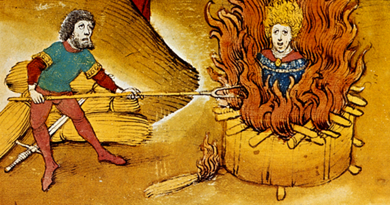 Der Reformator auf dem Scheiterhaufen - ein Bild von Jan Hus aus dem Jahr 1485